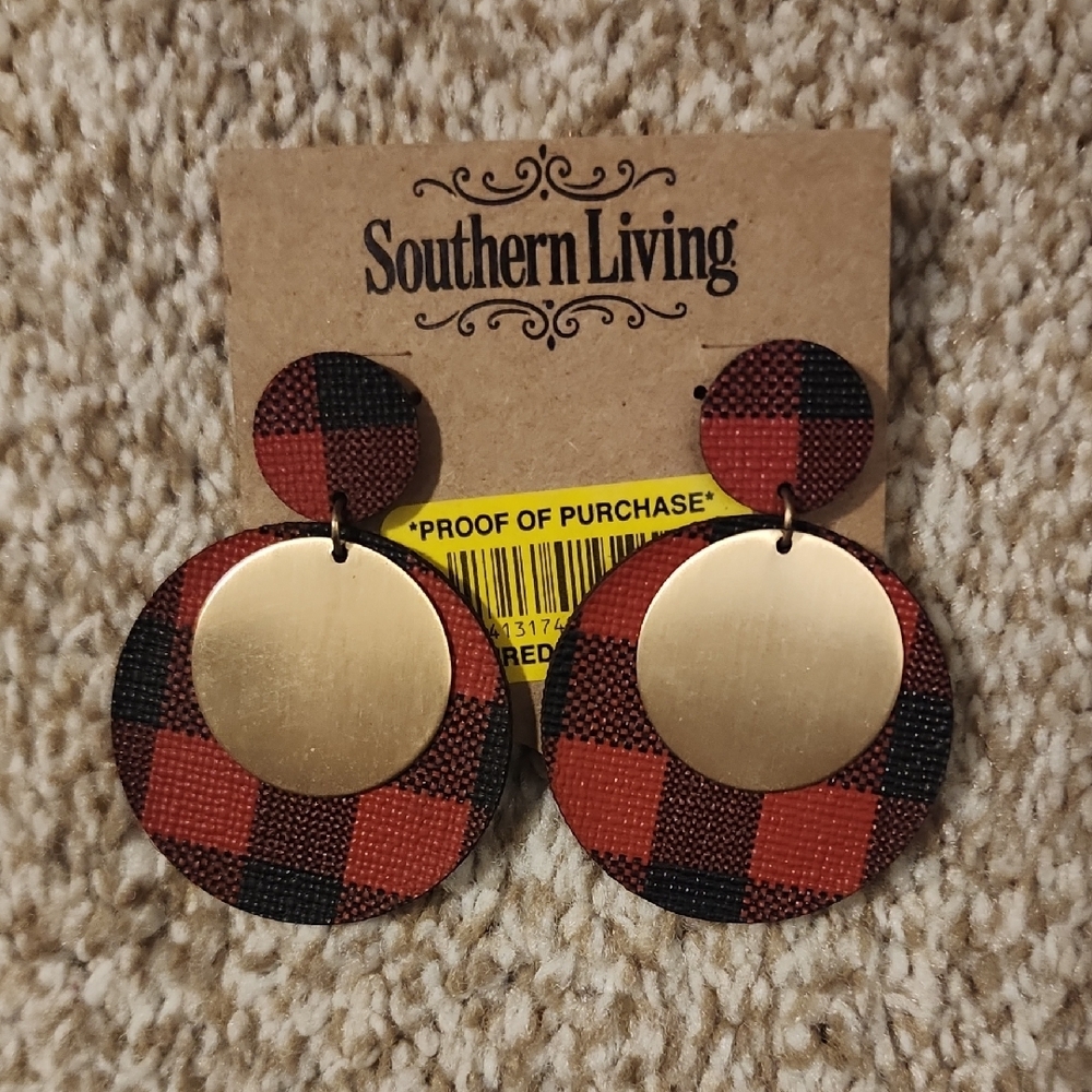 Red Buffalo Check With Gold Accent Earrings